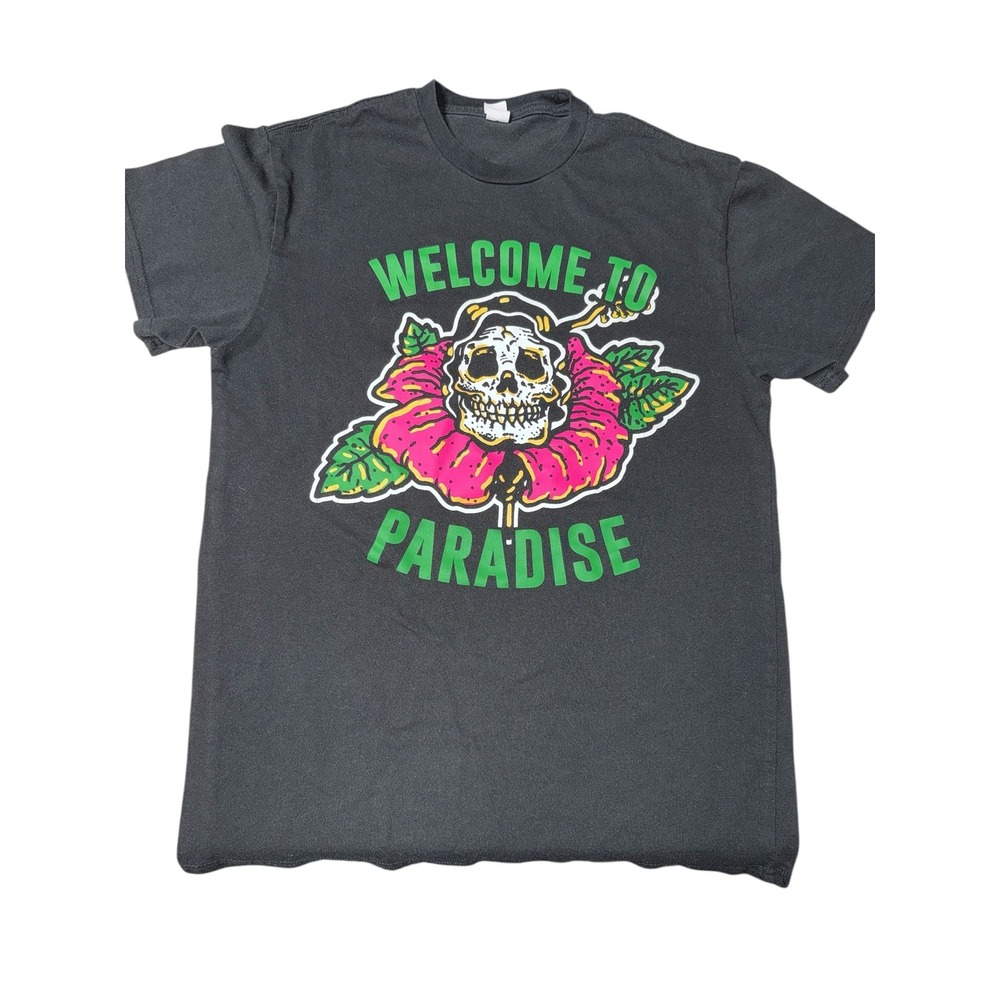 Skull Flower Welcome to Paradise Graphic T Shirt‎ Black Size M